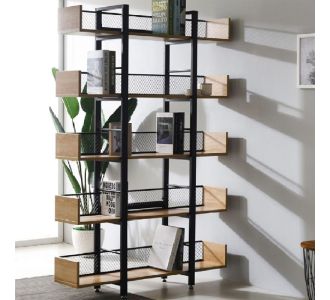 Βιβλιοθήκη Musha pakoworld μέταλλο μαύρο με oak απόχρωση 120x22x185εκ |  Βιβλιοθήκες στο espiti