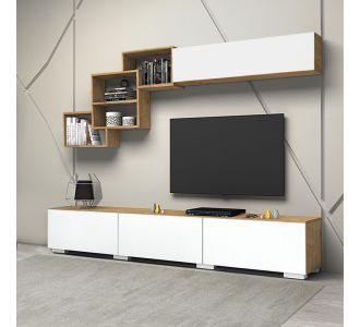 Σύνθεση τηλεόρασης Free Megapap από μελαμίνη χρώμα λευκό - sonoma 210x35x38εκ. |  Συνθέσεις σαλονιού στο espiti