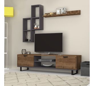 Σύνθεση τηλεόρασης Lonsa Megapap από μελαμίνη χρώμα καρυδί - γκρι 160x35x40εκ. |  Συνθέσεις σαλονιού στο espiti