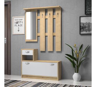 Έπιπλο εισόδου μελαμίνης Raynold Megapap χρώμα φυσικό - λευκό 100x30x180εκ. |  Βιτρίνες - Έπιπλα εισόδου στο espiti