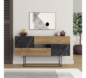 Μπουφές Eros Megapap από μελαμίνη ανοιχτό καρυδί - μαύρο εφέ μαρμάρου 145x40x82εκ. |  Μπουφέδες στο espiti