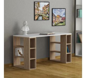 Γραφείο εργασίας Colmar Megapap από μελαμίνη χρώμα λευκό - φυσικό οξιάς 140x60x75εκ |  Γραφεία στο espiti