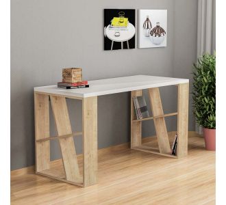 Γραφείο εργασίας Honey Megapap από μελαμίνη χρώμα λευκό - φυσικό οξιάς 137x60x75εκ |  Γραφεία στο espiti