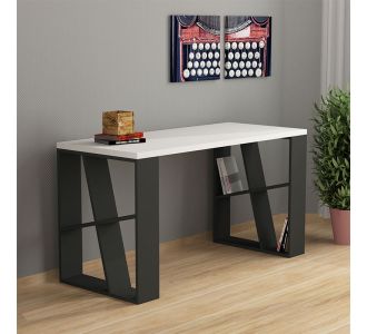 Γραφείο εργασίας Honey Megapap από μελαμίνη χρώμα λευκό - ανθρακί 137x60x75εκ |  Γραφεία στο espiti