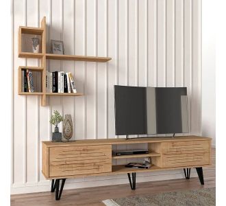 Σύνθεση τηλεόρασης Salerno Megapap από μελαμίνη χρώμα sapphire oak 180x35x51εκ. |  Έπιπλα τηλεόρασης στο espiti
