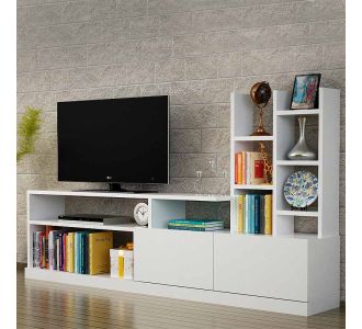 Σύνθεση τηλεόρασης Pesaro Megapap από μελαμίνη χρώμα λευκό 165x25x91,3εκ. |  Έπιπλα τηλεόρασης στο espiti