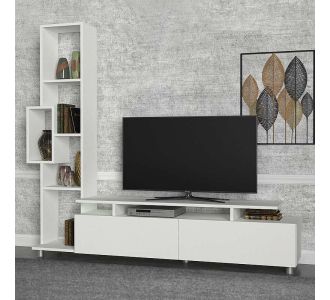 Σύνθεση τηλεόρασης Tulip Megapap από μελαμίνη χρώμα λευκό 160x29,5x160εκ. |  Έπιπλα τηλεόρασης στο espiti