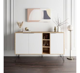 Μπουφές μελαμίνης Clara Megapap χρώμα φυσικό οξιάς - λευκό 142x35,6x83εκ. |  Μπουφέδες στο espiti