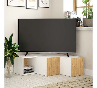 Έπιπλο τηλεόρασης γωνιακό Compact Megapap μελαμίνης χρώμα λευκό - φυσικό οξιάς 94,2x90,6x31,4εκ. |  Έπιπλα τηλεόρασης στο espiti