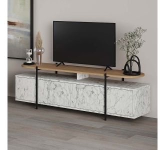 Έπιπλο τηλεόρασης Hanley Megapap από μελαμίνη χρώμα λευκό εφέ μαρμάρου 160x35,6x48εκ. |  Έπιπλα τηλεόρασης στο espiti