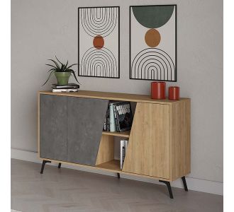 Μπουφές μελαμίνης Fiona Megapap χρώμα φυσικό οξιάς - γκρι ρετρό 150x35,6x82εκ. |  Επιπλα στο espiti