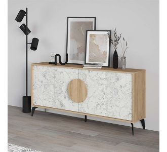 Μπουφές μελαμίνης Gora Megapap χρώμα φυσικό οξιάς - λευκό εφέ μαρμάρου 180x35,6x82εκ. |  Μπουφέδες στο espiti