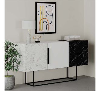 Μπουφές μελαμίνης Tontini Megapap χρώμα λευκό - μαύρο εφέ μαρμάρου 150x42x79,5εκ. |  Μπουφέδες στο espiti