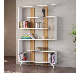 Βιβλιοθήκη μελαμίνης Rain Megapap χρώμα λευκό - καρυδί 120x19,5x162εκ. |  Βιβλιοθήκες στο espiti