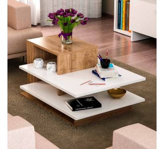 Τραπεζάκι σαλονιού Venus Megapap από μελαμίνη χρώμα λευκό - καρυδί 85x60x43,6εκ. |  Επιπλα στο espiti