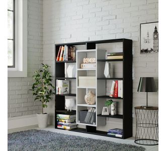 Βιβλιοθήκη μελαμίνης Ample Megapap χρώμα μαύρο - λευκό 125x22x135,7εκ. |  Βιβλιοθήκες στο espiti