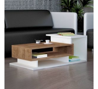 Τραπεζάκι σαλονιού Flynn Megapap από μελαμίνη χρώμα λευκό - καρυδί 90x50x35εκ. |  Τραπεζάκια σαλονιού στο espiti