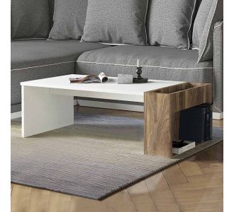 Τραπεζάκι σαλονιού View Megapap από μελαμίνη χρώμα λευκό - καρυδί 95x50x34εκ. |  Τραπεζάκια σαλονιού στο espiti