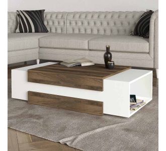 Τραπεζάκι σαλονιού Nora Megapap από μελαμίνη χρώμα λευκό - καρυδί 110x60,6x31εκ. |  Τραπεζάκια σαλονιού στο espiti