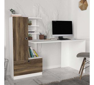 Γραφείο εργασίας Domingo Megapap από μελαμίνη χρώμα λευκό - καρυδί 149,5x60x120εκ. |  Γραφεία στο espiti