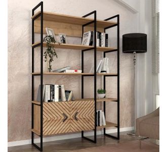 Βιβλιοθήκη Eduardo Megapap μεταλλική - μελαμίνης χρώμα sapphire oak 120x39x180εκ. |  Βιβλιοθήκες στο espiti