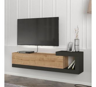 Έπιπλο τηλεόρασης επιτοίχιο Volare Megapap από μελαμίνη χρώμα sapphire oak - ανθρακί 150x29,6x38,6εκ. |  Έπιπλα τηλεόρασης στο espiti