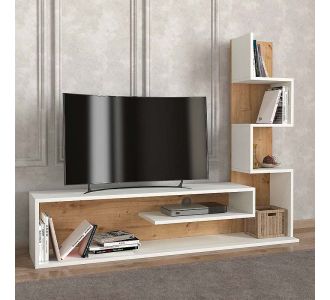 Έπιπλο τηλεόρασης Metehan Megapap από μελαμίνη χρώμα λευκό - sapphire oak 149,5x29,5x120εκ. |  Έπιπλα τηλεόρασης στο espiti