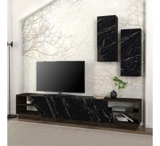 Σύνθεση τηλεόρασης River Megapap από μελαμίνη χρώμα μαύρο rebab - μαύρο εφέ μαρμάρου 240x36,6x47εκ. |  Επιπλα στο espiti