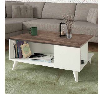 Τραπεζάκι σαλονιού Sedra Megapap από μελαμίνη χρώμα λευκό - καρυδί 90x60x38,6εκ. |  Τραπεζάκια σαλονιού στο espiti