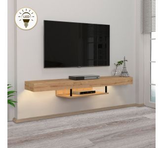 Έπιπλο τηλεόρασης επιτοίχιο Albares Megapap από μελαμίνη με LED χρώμα sapphire oak 150x29,6x22εκ. |  Έπιπλα τηλεόρασης στο espiti