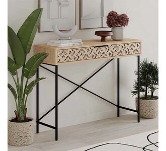 Κονσόλα Heaton Megapap μεταλλική - μελαμίνης χρώμα sapphire oak 110x35,6x90εκ. |  Συρταριέρες -Κονσόλες στο espiti