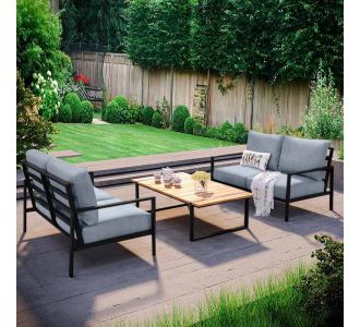 Σαλόνι κήπου Ermis Megapap σετ 3 τμχ μέταλλο - ξύλο χρώμα μαύρο - γκρι |  Επιπλα στο espiti