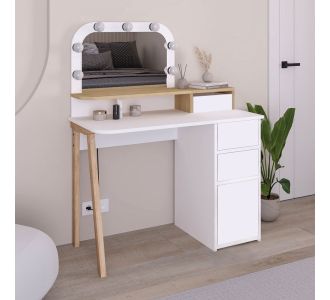 Τουαλέτα με καθρέπτη Avien Megapap χρώμα λευκό - φυσικό οξιάς 105x51,1x131εκ. |  Συρταριέρες -Κονσόλες στο espiti