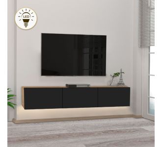 Έπιπλο τηλεόρασης επιτοίχιο Damla Megapap με LED χρώμα sapphire oak - μαύρο 180x29,5x29,5εκ. |  Έπιπλα τηλεόρασης στο espiti