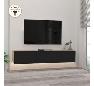 Έπιπλο τηλεόρασης επιτοίχιο Damla Megapap με LED χρώμα sapphire oak - μαύρο 180x29,5x29,5εκ. |  Έπιπλα τηλεόρασης στο espiti