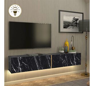 Έπιπλο τηλεόρασης επιτοίχιο Figure Megapap με LED χρώμα μαύρο εφέ μαρμάρου 181,8x31,7x30εκ. |  Έπιπλα τηλεόρασης στο espiti