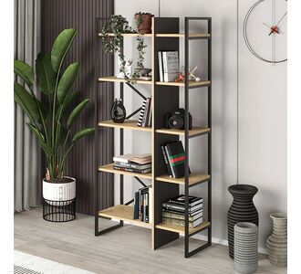 Βιβλιοθήκη Detroit Megapap χρώμα sapphire oak - silky black 87,5x35,2x175εκ. |  Βιβλιοθήκες στο espiti