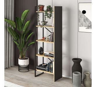 Βιβλιοθήκη Detroit Megapap χρώμα sapphire oak - silky black 58x35,2x175εκ. |  Βιβλιοθήκες στο espiti
