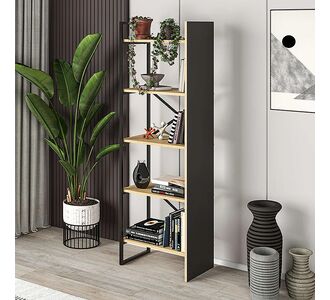 Βιβλιοθήκη Detroit Megapap χρώμα sapphire oak - silky black 58x35,2x175εκ. |  Βιβλιοθήκες στο espiti
