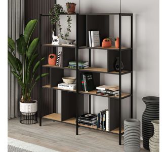 Βιβλιοθήκη Maxi Megapap χρώμα sapphire oak - silky black 144x35x175εκ. |  Βιβλιοθήκες στο espiti