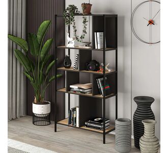 Βιβλιοθήκη Midi Megapap χρώμα sapphire oak - silky black 88x35x175εκ. |  Βιβλιοθήκες στο espiti