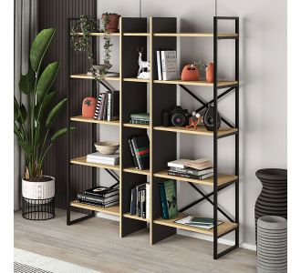 Βιβλιοθήκη Detroit Megapap χρώμα sapphire oak - silky black 143,5x35,2x175εκ. |  Βιβλιοθήκες στο espiti