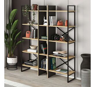 Βιβλιοθήκη Detroit Megapap χρώμα sapphire oak - silky black 143,5x35,2x175εκ. |  Βιβλιοθήκες στο espiti