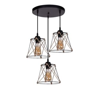 Φωτιστικό οροφής Cesa Megapap E27 μεταλλικό - σχοινί τρίφωτο χρώμα μαύρο 45x40x70εκ. |  Οροφής στο espiti