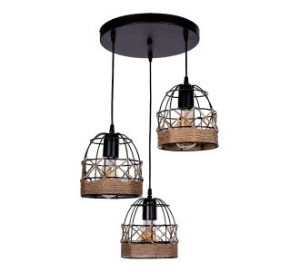 Φωτιστικό οροφής Lino Megapap E27 μεταλλικό - σχοινί τρίφωτο χρώμα μαύρο 40x40x80εκ. |  Οροφής στο espiti