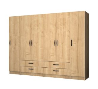 Ντουλάπα ρούχων Ricardo Megapap εξάφυλλη με συρτάρια χρώμα φυσικό οξιάς 240x51,8x181εκ. |  Ντουλάπες ρούχων στο espiti