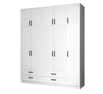 Ντουλάπα ρούχων Ricardo Megapap πεντάφυλλη με πατάρι και συρτάρια χρώμα λευκό 200x51,8x240εκ. |  Ντουλάπες ρούχων στο espiti