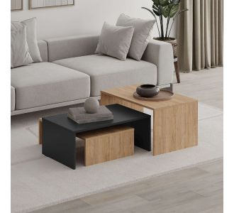 Τραπεζάκι σαλονιού σετ 3 τμχ. Kanta Megapap χρώμα sapphire oak - silky black 80x50x40,5εκ. |  Τραπεζάκια σαλονιού στο espiti