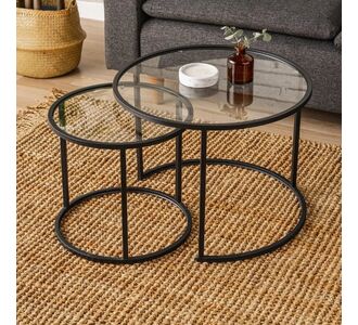 Τραπεζάκι σαλονιού σετ 2 τμχ Vetro Megapap μέταλλο - γυαλί χρώμα μαύρο Ø60x43εκ. |  Τραπεζάκια βοηθητικά στο espiti