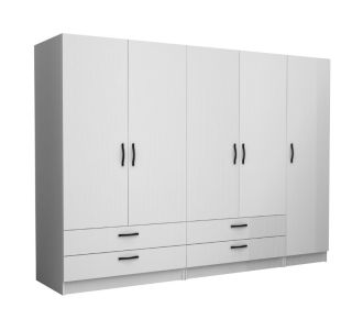 Ντουλάπα ρούχων Victoria Megapap πεντάφυλλη με συρτάρια χρώμα λευκό 250x60x181εκ. |  Ντουλάπες ρούχων στο espiti